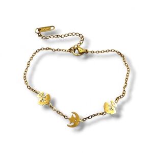 Gold Chain Bracelet with Moon and Leaf Charms